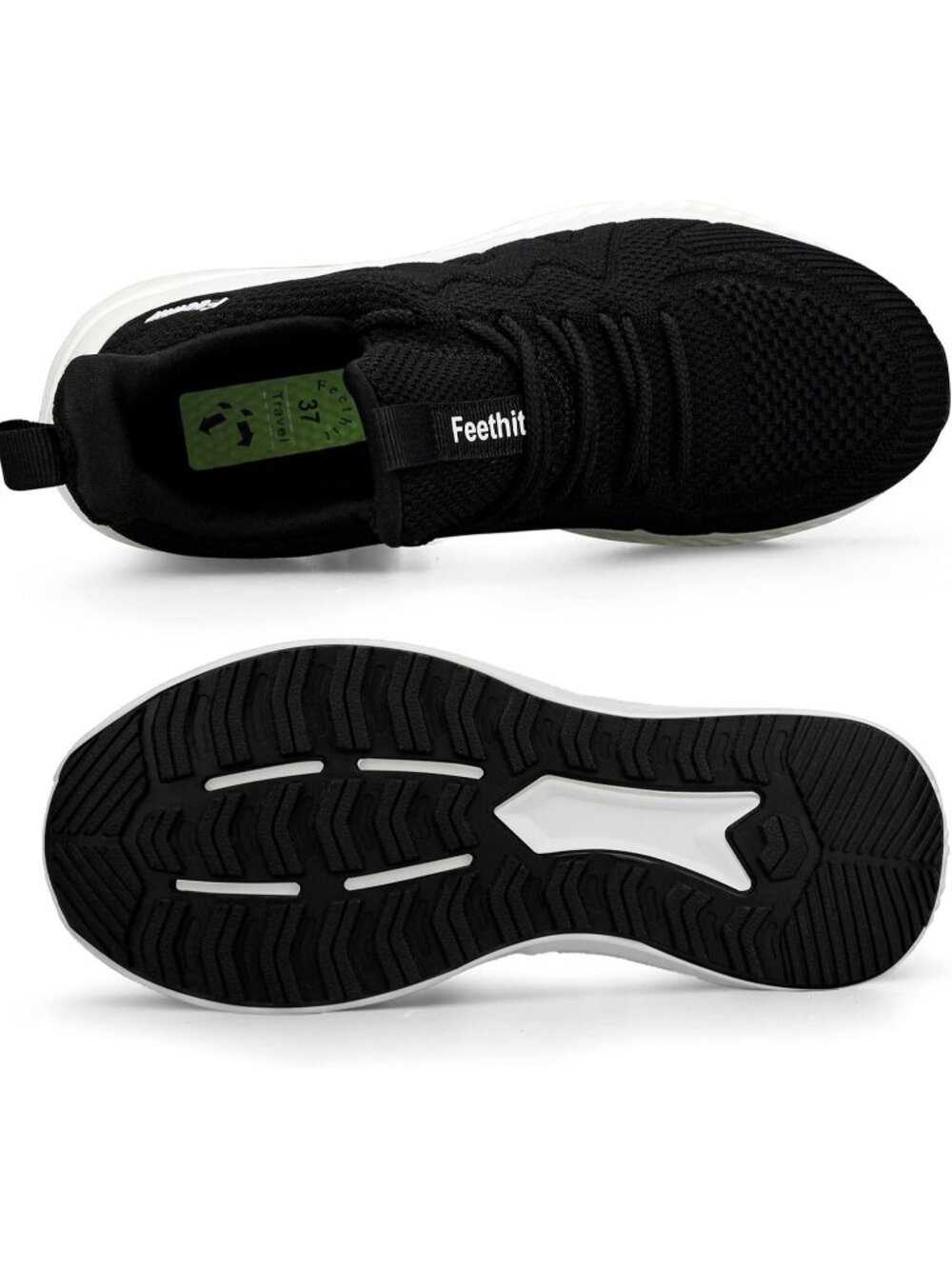 Women's Black White Mesh Lightweight Workout Athletic Running Slip on Sneaker - Picture 5 of 6